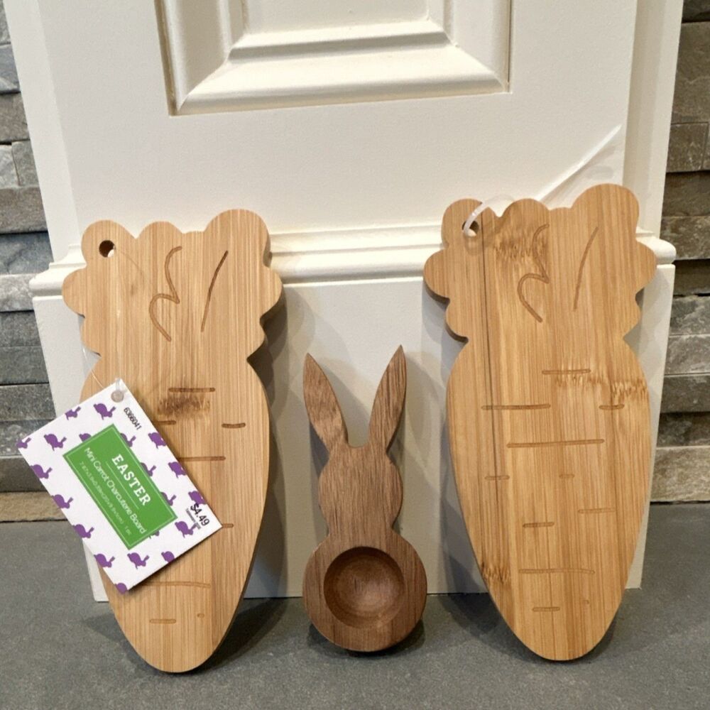 Hobby Lobby Easter Set of 2 Mini Carrot Wood Cutting Board & 1 Egg Holder